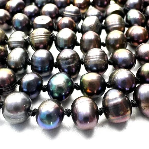 Vintage 66" Peacock Baroque Pearl Necklace — Hand-knotted, Lustrous & Fab — EUC - Picture 10 of 12